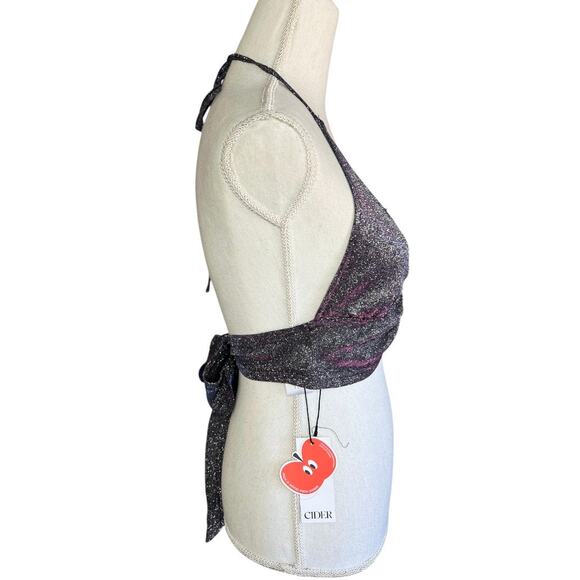 CIDER Glitter O-Ring Backless Halter Crop Top New with tag race festival purple - Picture 4 of 8